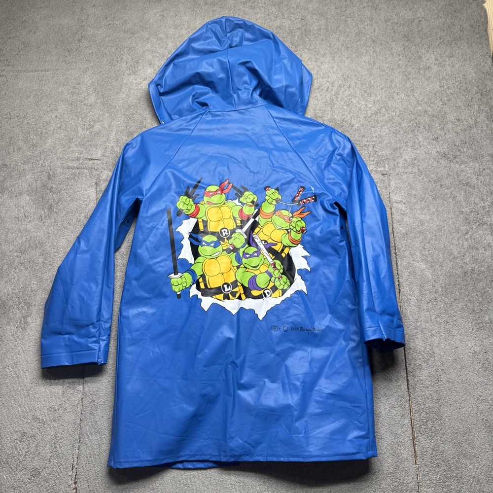 Vintage TMNT Teenage Mutant Ninja Turtles Raincoat Youth 6 Blue Hooded 1989